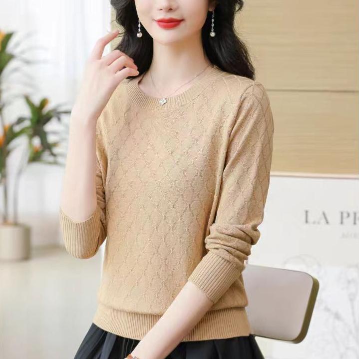 Cashmere Sweater for Women's Autumn and Winter Round-neck Loose Pullover Solid-color Long-sleeved Knitted Sweater Inner Layer Top