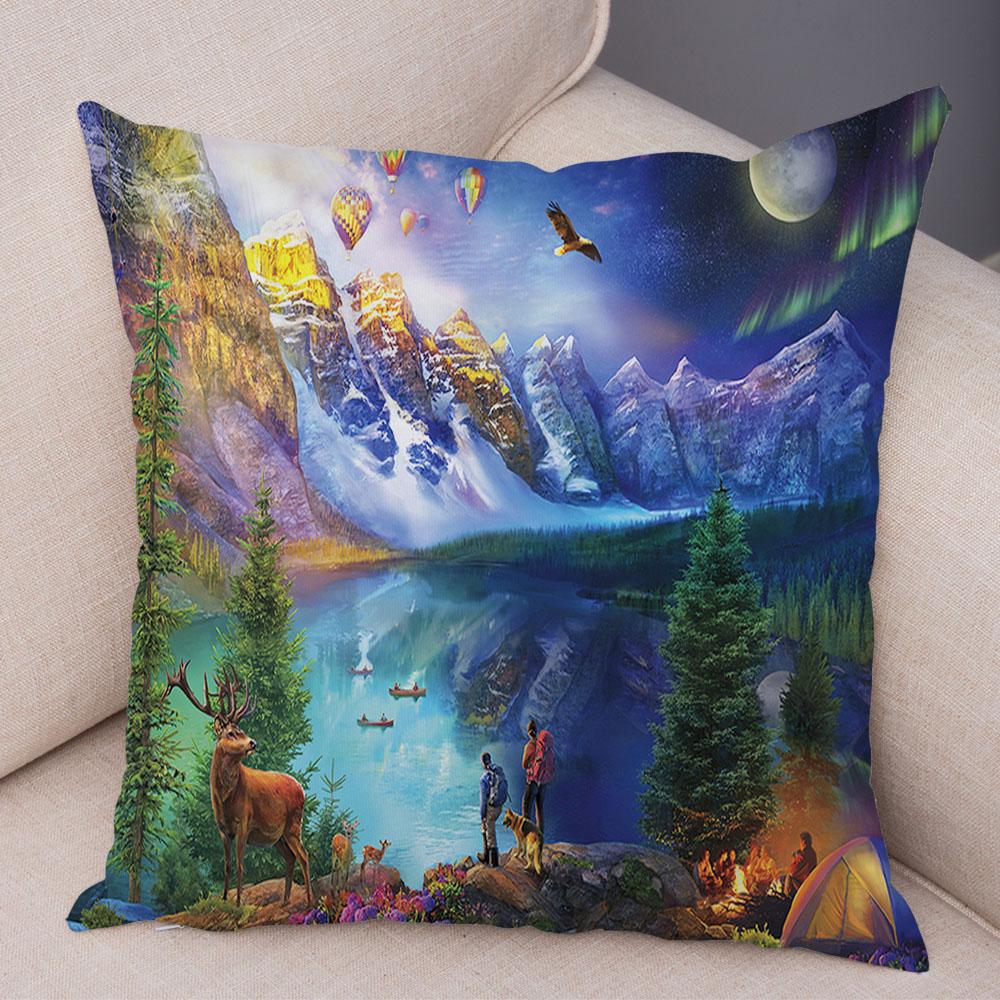 Vintage Colorful Style Coconut Tree Pillow Cover Country House Landscape Pillow Sofa Car Office Cushion Cover Home Decor