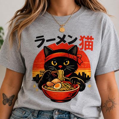 Cat Ramen Shirt Funny Cat Lover Gift, Japanese Cat Tee, Cute Black Cat Ramen Noodles Shirt, Kawaii Anime Tshirt