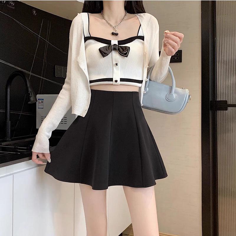 Women's 2025 High Waist Black A-Line Midi Skirt – New Summer Fashion