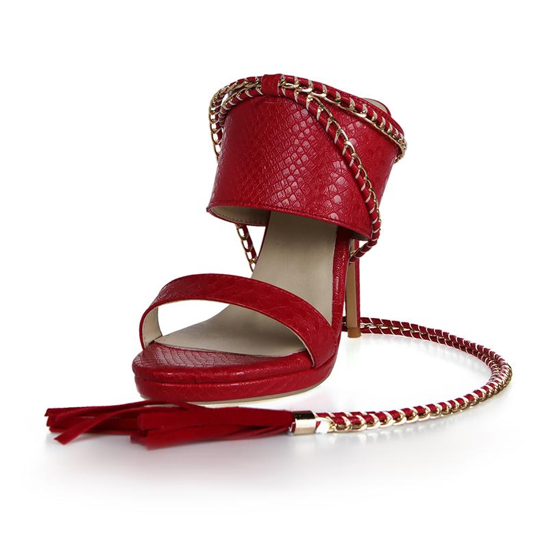 

Sharp Pointed Ultra-High Thin Heel Cross Woven Straps Summer Chain Tassel Sandals Exposed Toe Sexy Women s Sandals 34