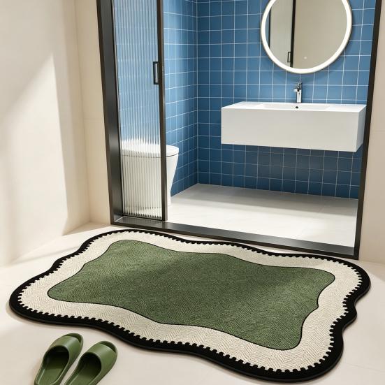 Bathroom Door Mat Super Absorbent Bath Mat Retro Bathroom Rug with Anti-Slip Bottom Diatomaceous