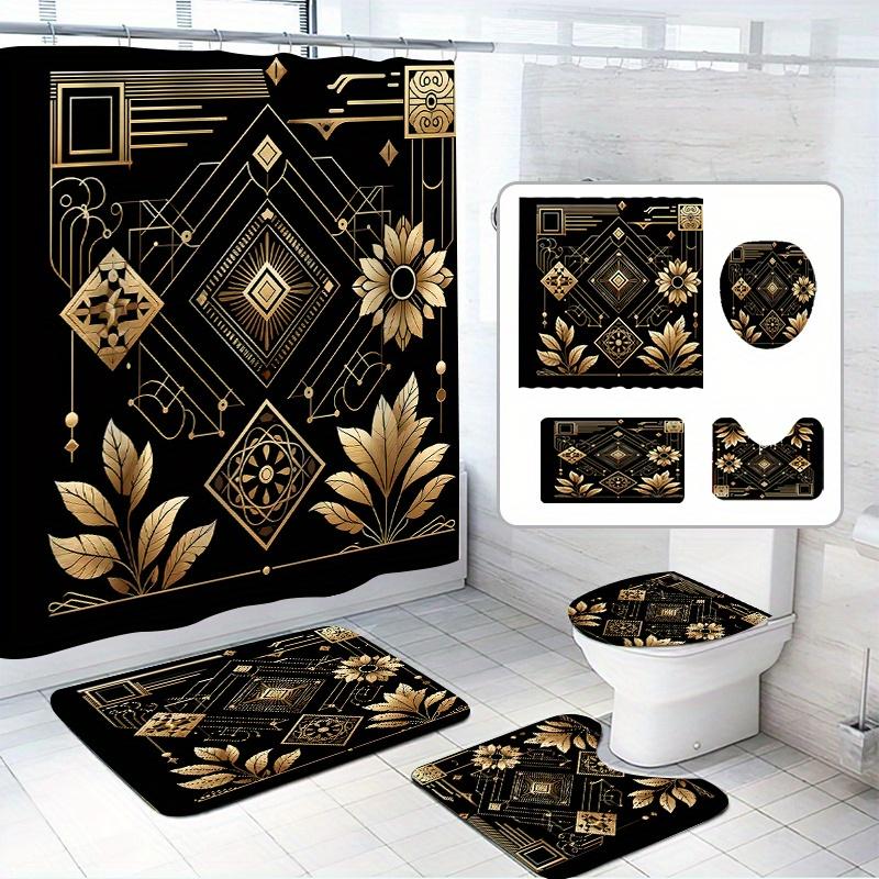 1/4 Set Einfaches Grünes Pflanzen Duschvorhang-Set Einfacher High-End Duschvorhang Kunstmuster Moderne Heim-Badezimmer-Dekoration
