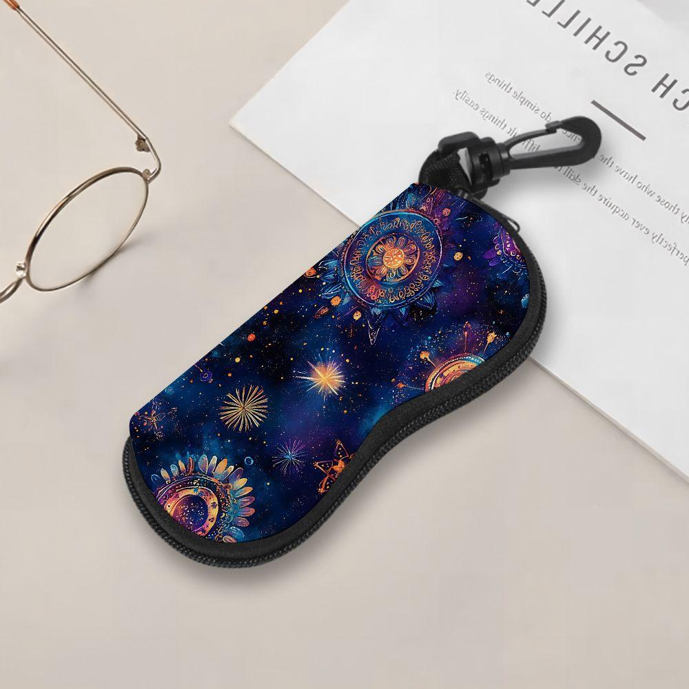 2D-Celestial Galaxy Mandala Print Eyewear Organizer, Sunglasses Case, Soft Protective Spectacle Pouch, Portable Travel Accessories for Women