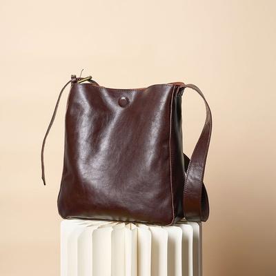 Vintage Oberleder Baum Rinderleder pflanzlich gegerbt Große Kapazität Tragetasche Damen Pendeln Einzelne Schulter Crossbody Eimer