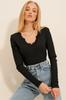 Women's Blouse New Season Fashion White Back Front V-Neck Lace Detailed Blouse