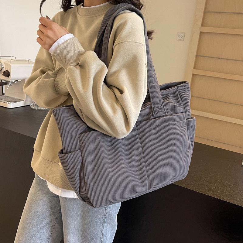 Large Capacity Corduroy Canvas Tote & Crossbody Handbag for Women - Versatile, Fashionable, High-End Shoulder Bag for Commute