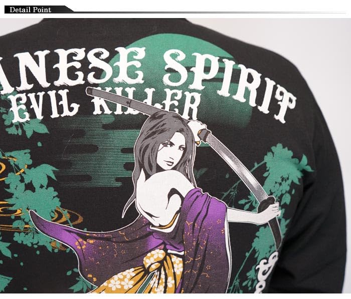Battou Musume Karakuri Tamashii Japanese Pattern Long Sleeve T-Shirt, Yua and Hina, 243130-20 Black - L