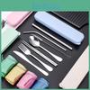 Steel 304 Cutlery Stainless Travel Set Knife Fork Spoon Chopsticks Straw Box