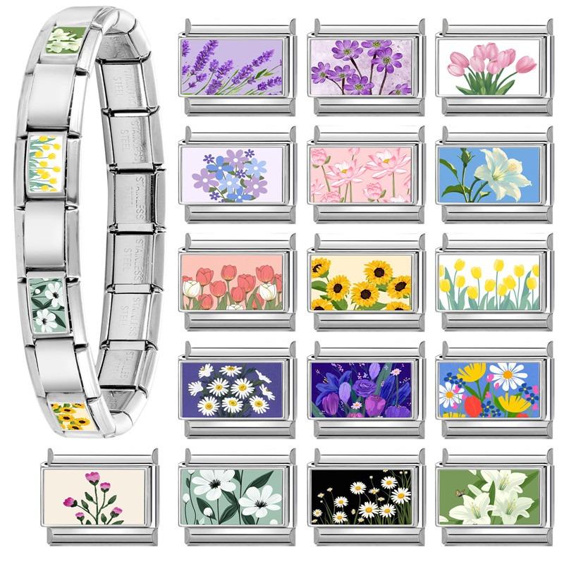 Romantic Flower Purple Flower Hyacinth Italian Charms Fit 9mm Stainless Steel Bracelet DIY Jewelry Gift