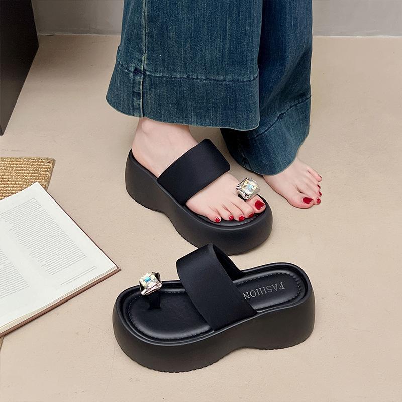 Thick-soled Heightening Set of Toe Cool Slippers for Women's Summer Wear 2025 New Models with Skirts, Beach High Heels, One-word Sandals
