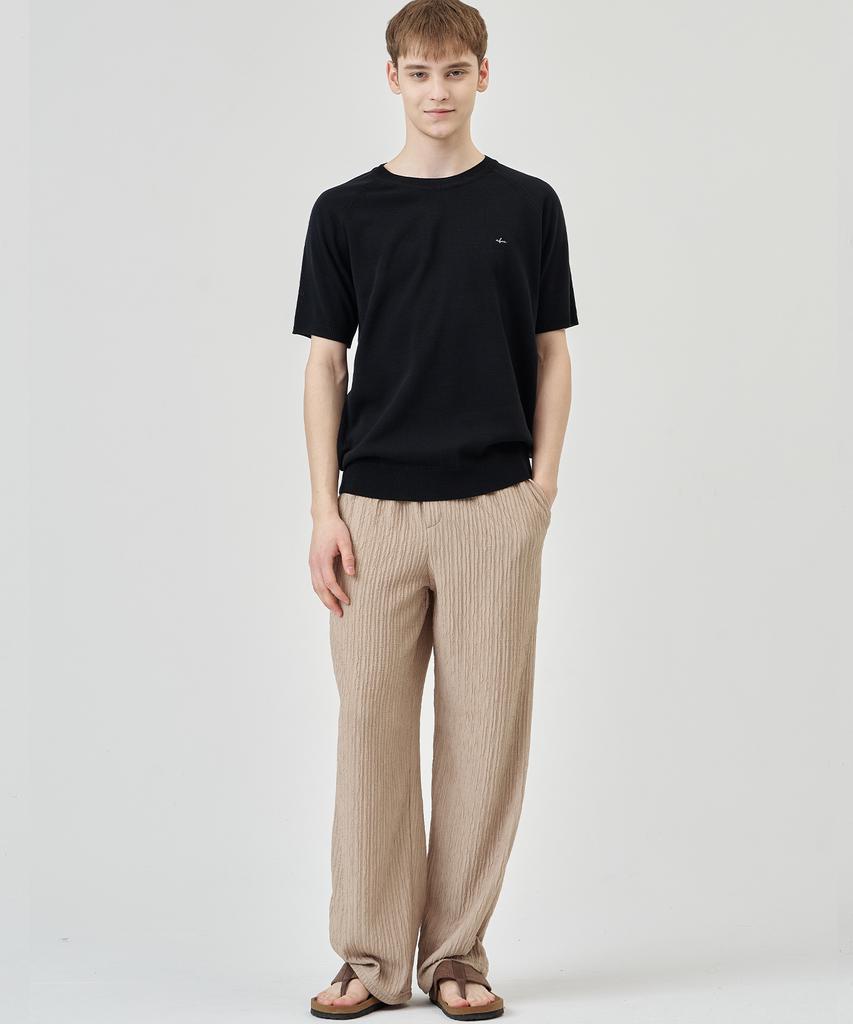 THE-ABON Illy Spandex Elastic Waist Wide Pants Black