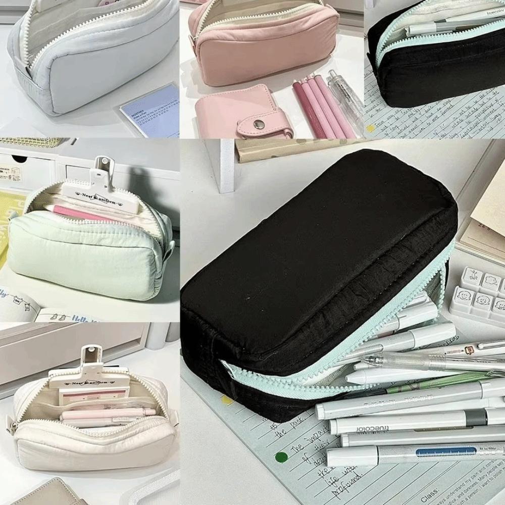 Large Capacity Simplicity Pencil Case Square Shape Stationery Box Classified Storage