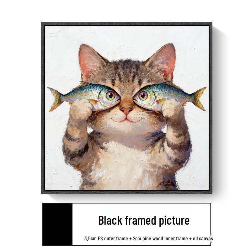 Modern Minimalist Kitten Cartoon Decorative Canvas for Living Room & Restaurant Wall Hanging