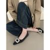 French Xiaoxiangfeng single shoes 2025 new rhinestone square buckle flats evening shoes velvet low heels