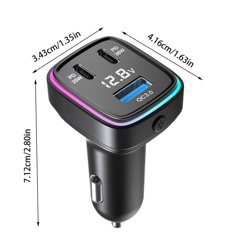 Eight-Color Colorful Ambient Light Charger 61W 3 Ports Fast Charging Phone Charger Auto USB C Adapter Electric Devices For Car