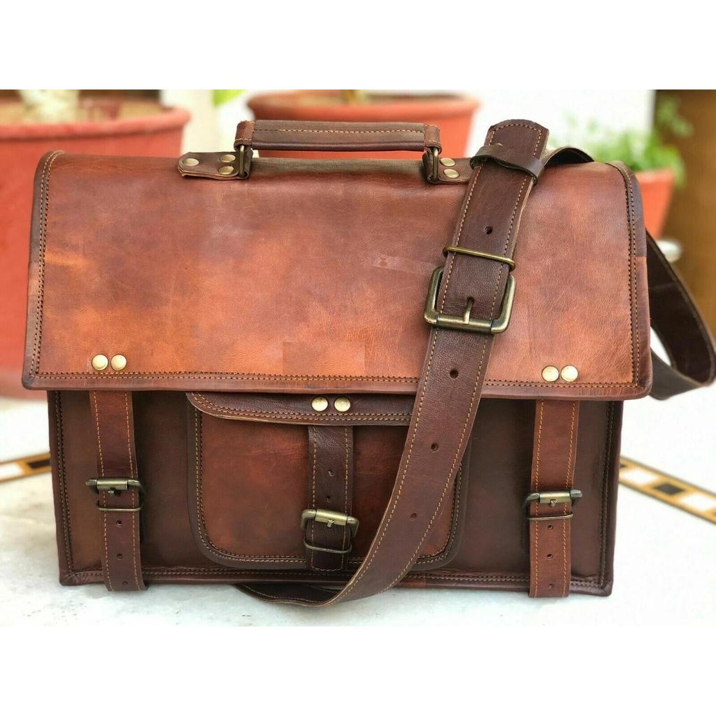 Vintage Men Original Durable Messenger Shoulder Laptop Bag Briefcase  Leather