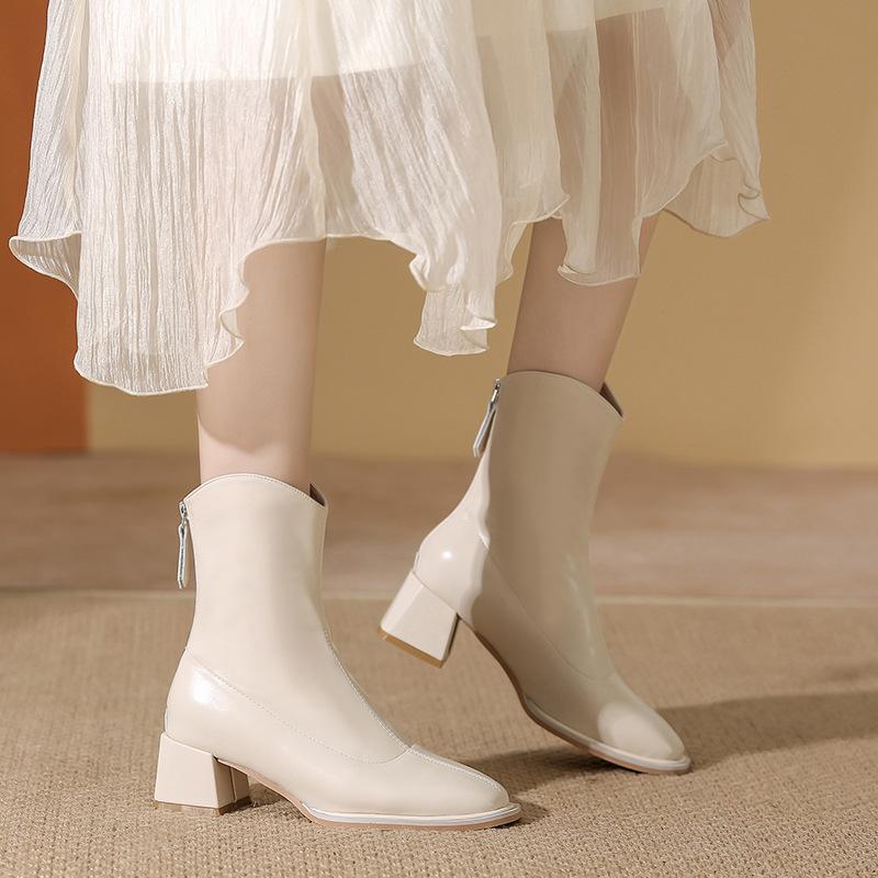 Martin Boots Small Short Boots Women's Boots Winter High Heels White Boots Thick Heel Square Head High Heel Women's Boots Skinny Boots