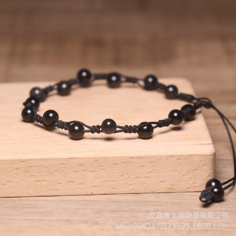 Black Obsidian Beaded Anklet – Handmade Grounding Protection Jewelry, Adjustable Healing Foot Bracelet for Men Women
