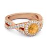 Citrine Halo Accents Ring - 925 Sterling Silver Rose Gold Vermeil