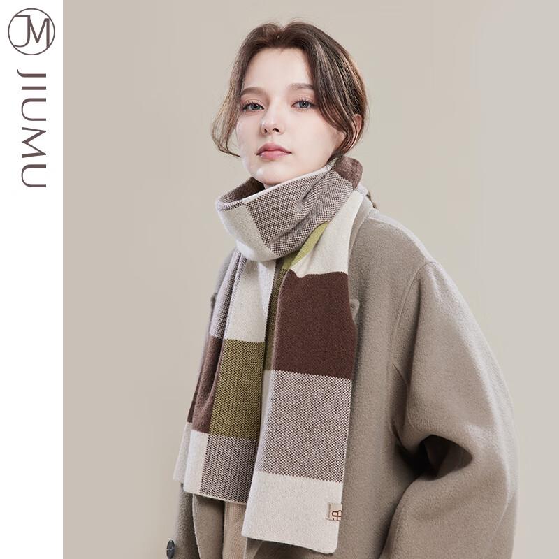 JIUMU Women's Plaid Sheep Wool Scarf