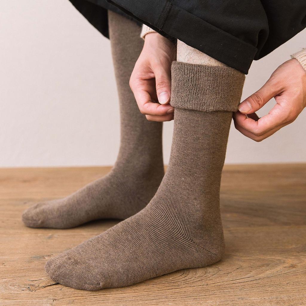 Long Socks Men'S Season Large Size High Tube Calf Socks Winter Piled Thickened Warm Men'S Terry Black Stockings