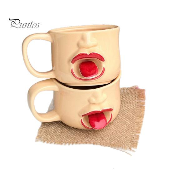 Large Capacity Beverage Mug Quirky Tongue Out Ceramic Coffee Mug, 10oz Unique 3D Sculpted Face Cup Housewarming Present for Tea Milk, Funny