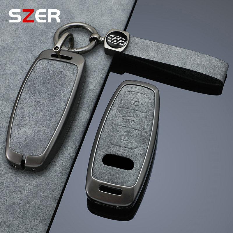 Legierung Leder Auto Fernbedienung Schlüsselhülle Abdeckung Schale Fob für A3 A4 B9 A6 A7 4K A8 E-tron Q5 Q8 C8 D5 SQ8 Schlüssel Schutztasche