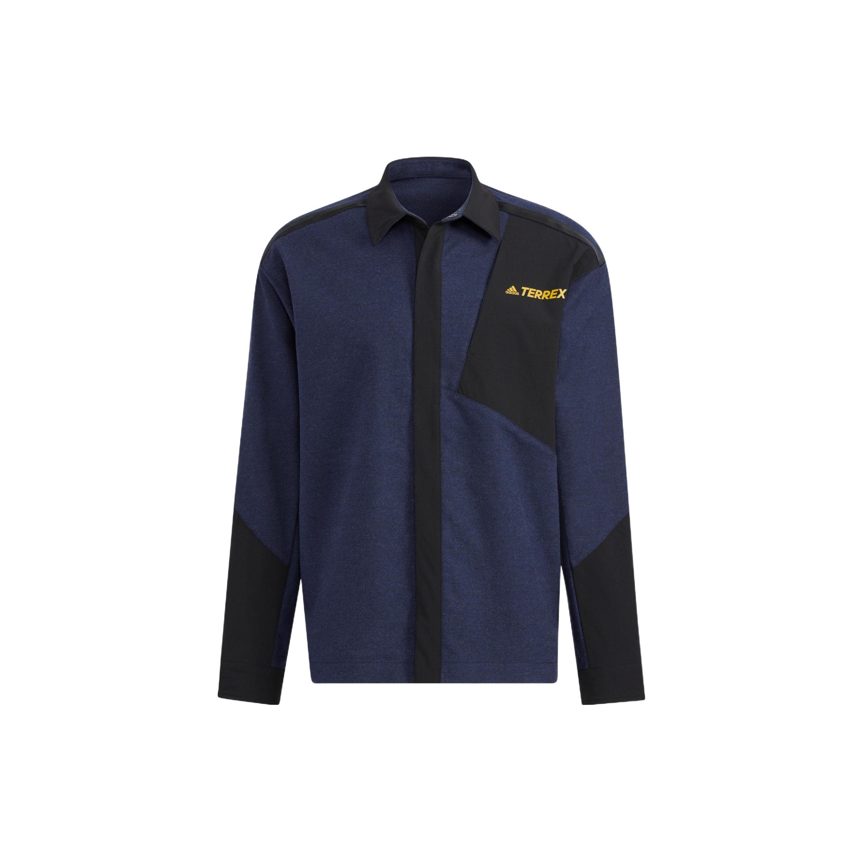 Men s adidas Terrex Voyg Ls s Solid Color Chest Zipper Pocket Detail Long Sleeves Navy Blue Shirt HN2041 M
