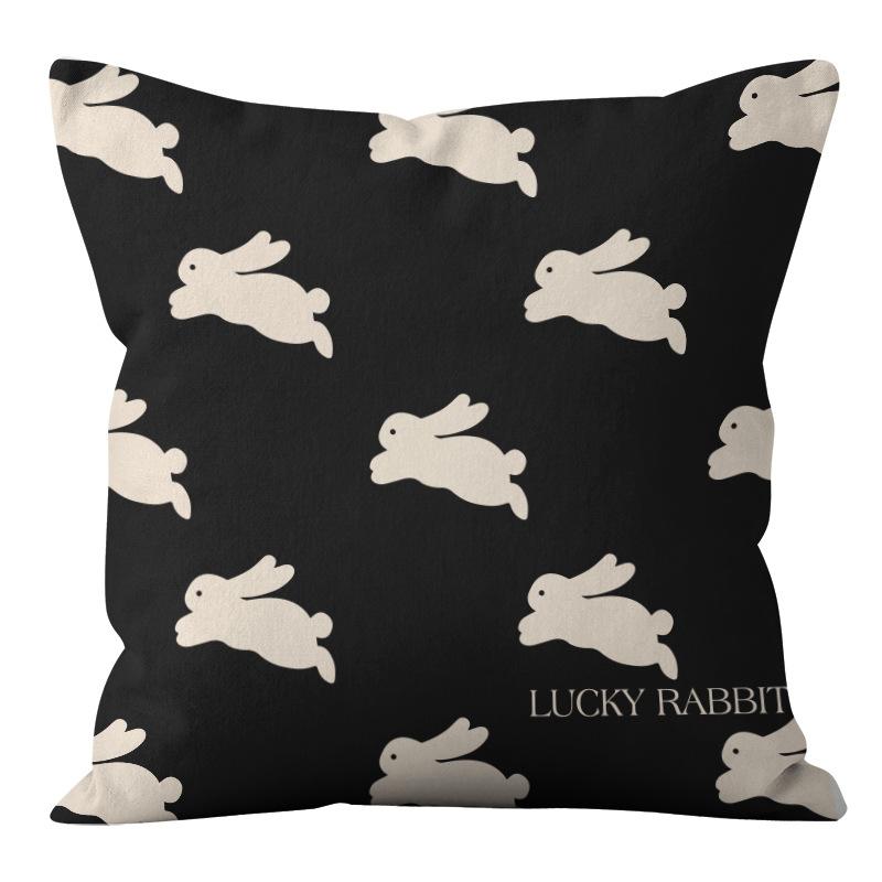 Modern Minimalist Plaid Rabbit Print Pillow Cover with Short Plush Fabric, Home Sofa, Car Cushion