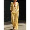 Summer new pink flamingo print V-neck diagonal shirt wide-leg pants two-piece set women's casual suit