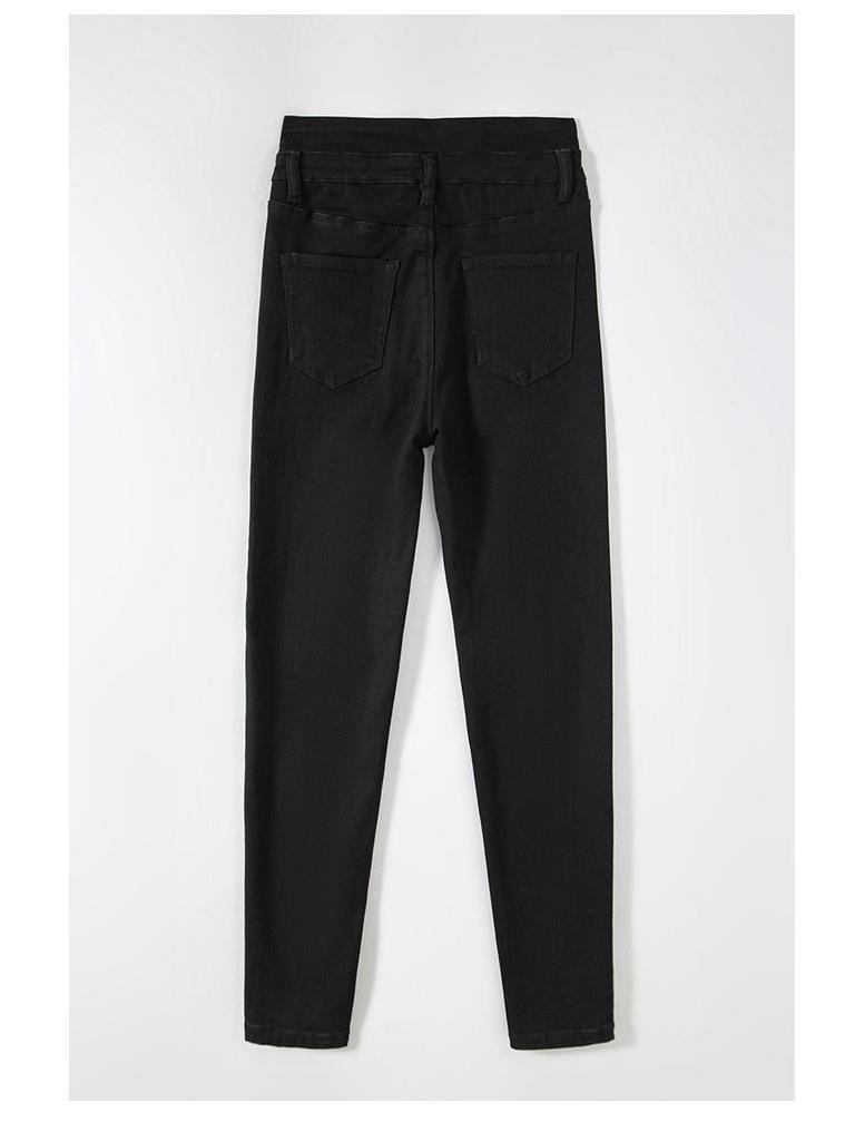 2026 Spring Black High-Waisted Stretchy Skinny Denim Pencil Pants for Women - Leg-Lengthening & Body-Shaping Cropped Design