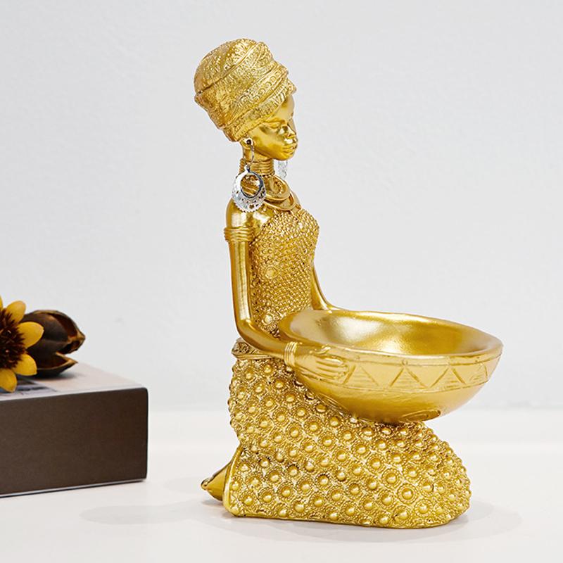Creative African Women's Statues Storage Ornaments, Resin Crafts, Home Office, Wine Cabinet, Study, Living Room Decorations, 1Pc