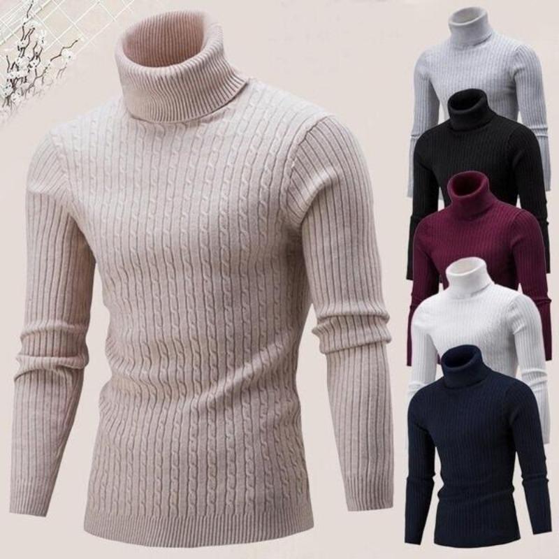 Maglieria alla moda da uomo a collo alto autunno e inverno slim base calda casual maglione a tinta unita