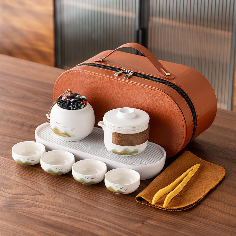 Hand-painted New Chinese High-end Gift Tea Set, One Pot and Four Cups Set, Light Luxury Gift Box, and the Whole Set of Gifts.