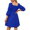 Women's Fashion Square Neck Puff Sleeve Pleated Backless Dress