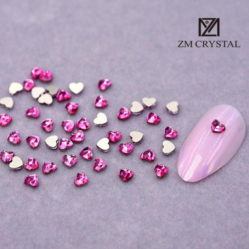 

New 3mm Mini Small Heart Color Manicure Fancy Shape Diamonds Flat-Bottomed Fancy Shape Rhinestone Fancy Shape Diamonds Gold Bottom Diamond Beauty [Flat Bottom 3mm Small Hearts] 20 Rose Red Pieces