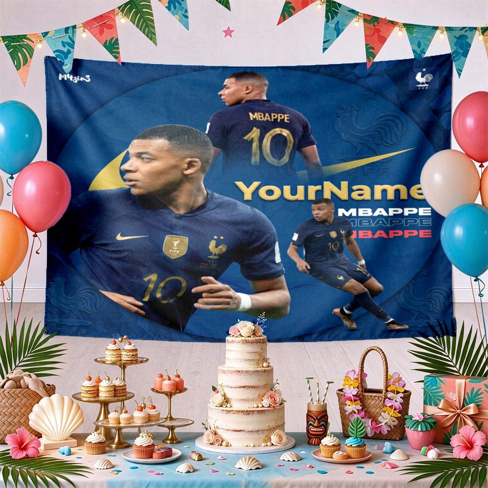 Mbappe Custom Your Name Wall Decor Tapestry Art For Pet Memorial Birthday Wedding Party Backdrop Family Gift