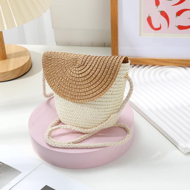 Cute Grass Woven Children's Handbag Handmade Rattan Little Girl Crossbody Fashi Cute Wallet Summer Beach Shoulder Bags