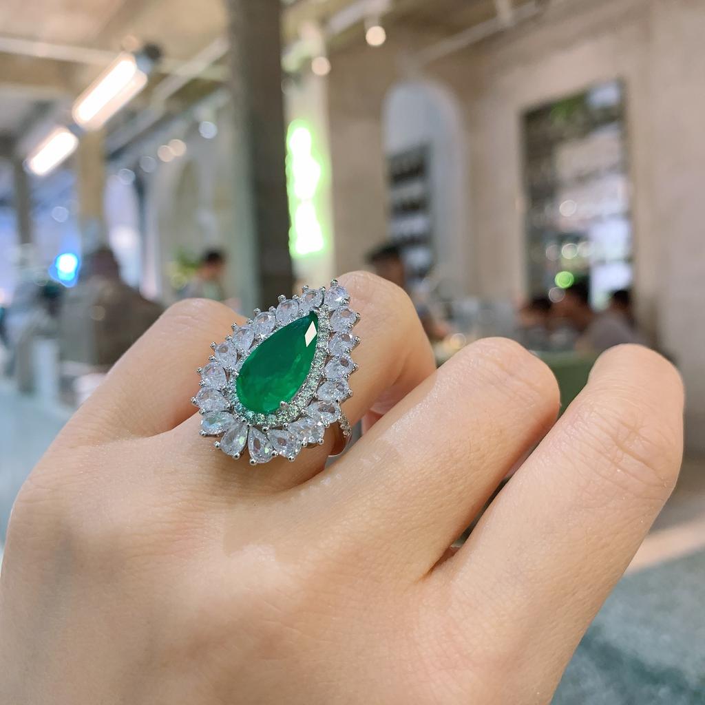 Retro Quadrat Smaragd Anhänger Grenzüberschreitend Paraiba Halskette Schmuck Ring Zubehör Set