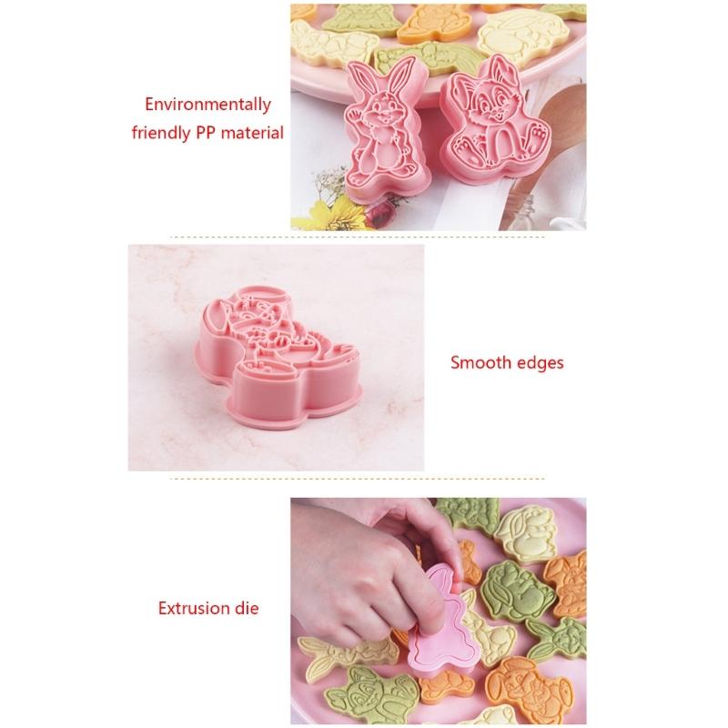 Ausstechformen aus Kunststoff, niedliche Kaninchen-Keksausstecher, Keksstempel, Fondant-Gebäckform, Neujahrs-Backzubehör, 8 Stück