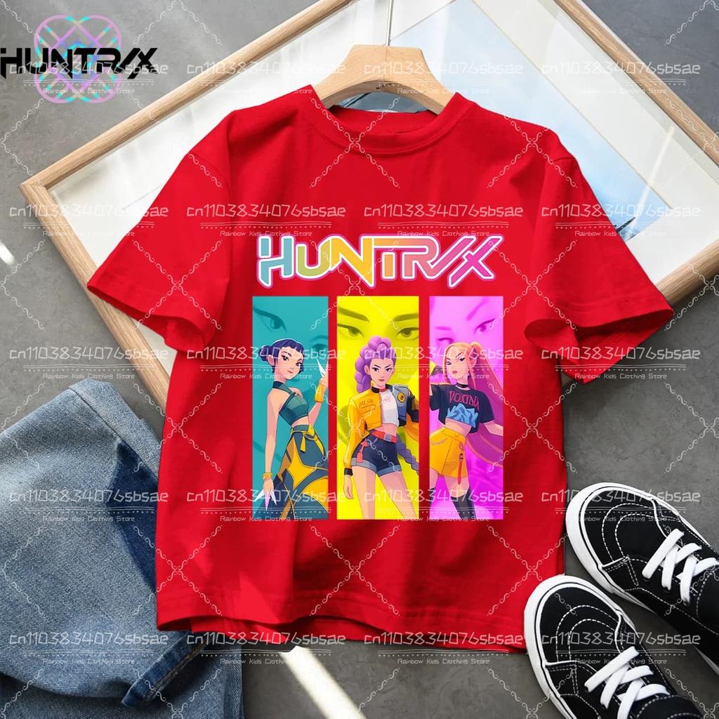 2026 New KPop Demon Hunters Cartoon Print Kids T-shirts Summer Short Sleeve Tees Boys and Girls Clothes Casual Tops