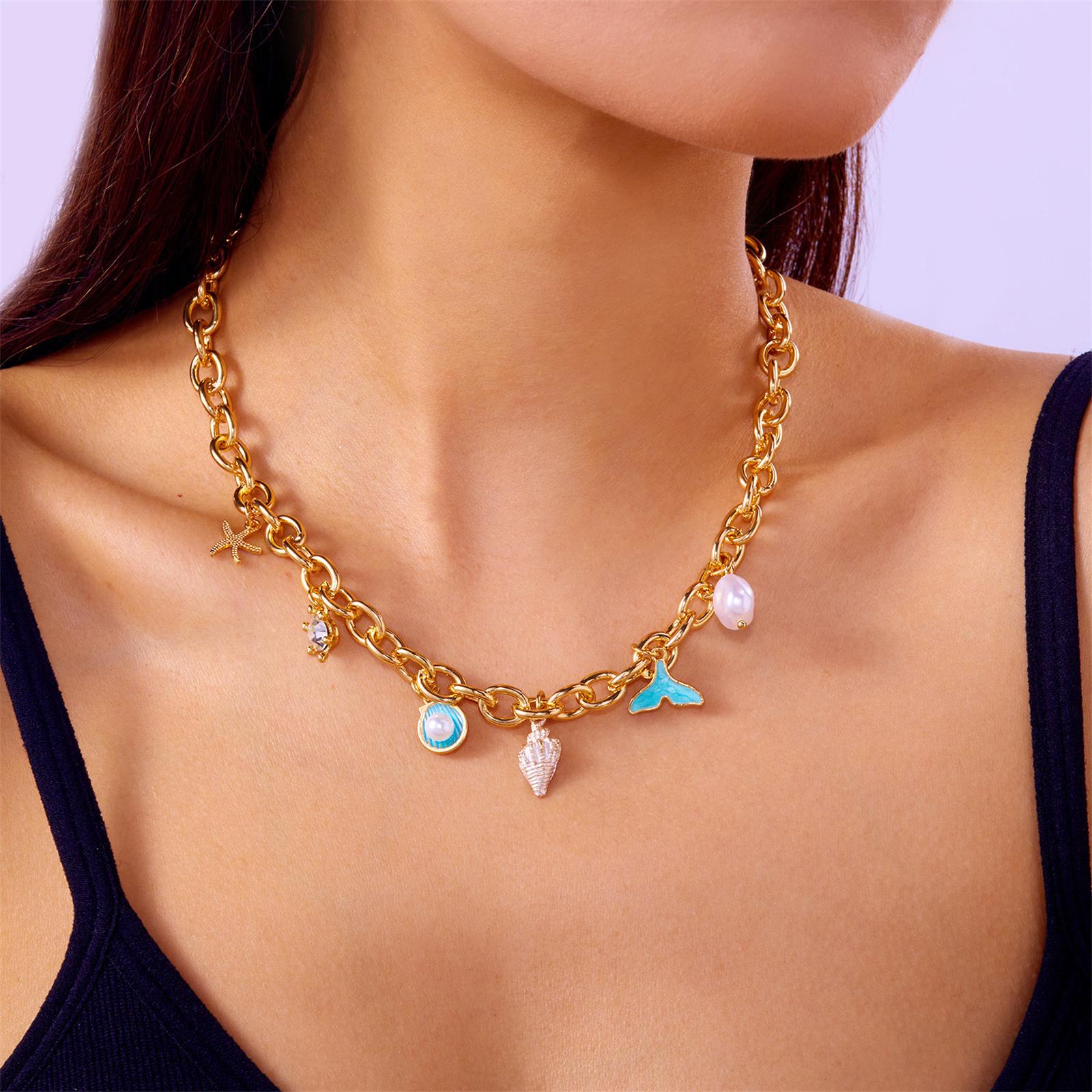 Gold Charm Necklace Paperclip Chain Beach Jewelry Adjustable Choker for Women Minimalist Dainty Layering Gift Idea one size золотой