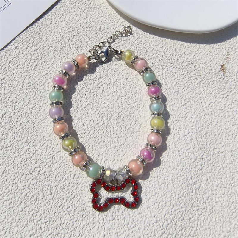 Ожерелье для питомца кошка и собака ошейник имитация жемчуга кошачий ошейник косточка стразы кулон высококачественный индивидуальность XS 15-20CM