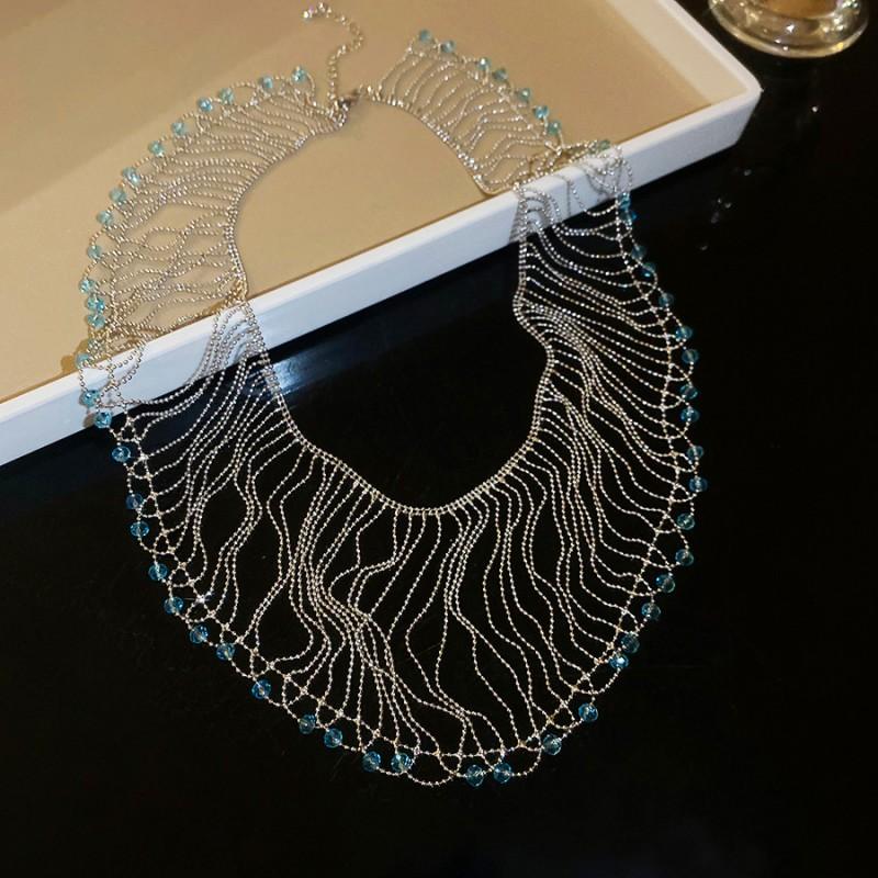 Geometric Hollow Waterfall Tassel Pendant Necklace Women Tone Layered Chain Lightweight Luxury Minimalist Jewelry