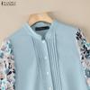 ZANZEA Women Floral Print Splice 3/4 Sleeve Loose Casual Blouse