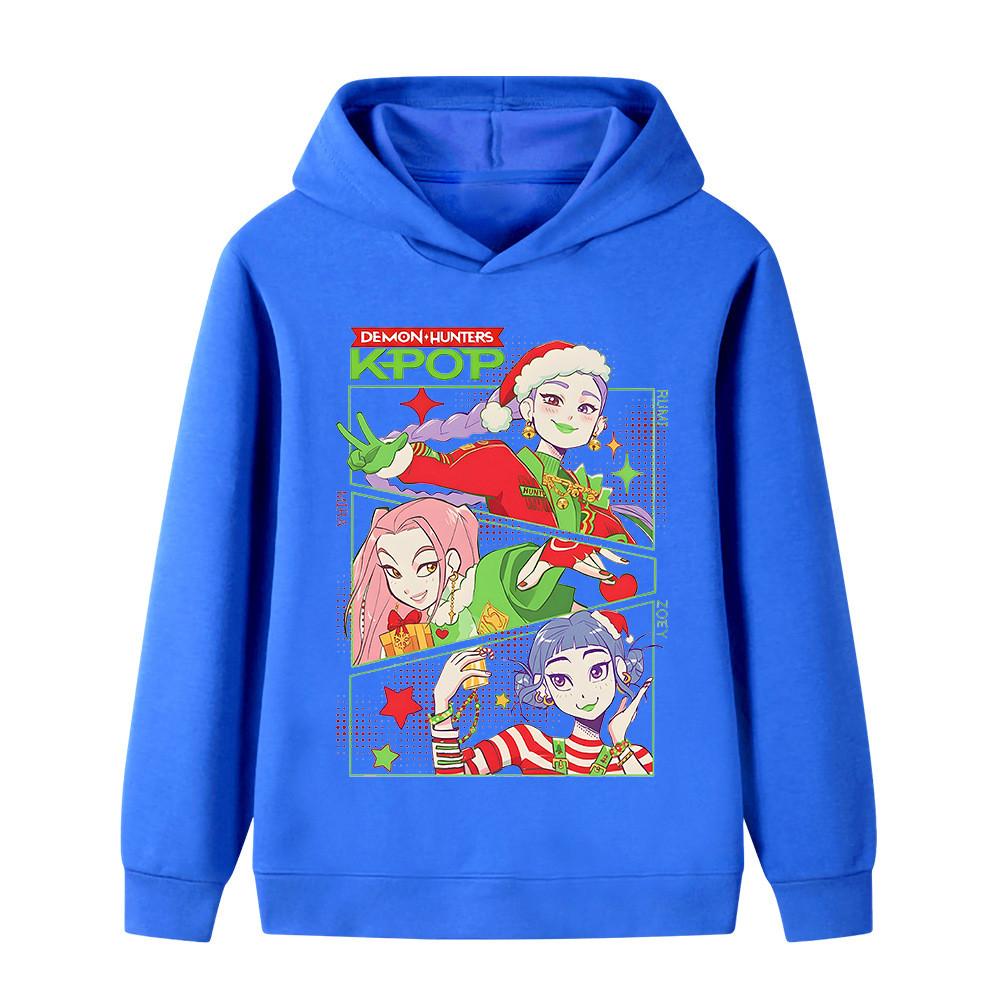 B1263 Kids Boys Girls Christmas New Year Kpop Rumi Zoey Mira Print Long Sleeves Hoodie