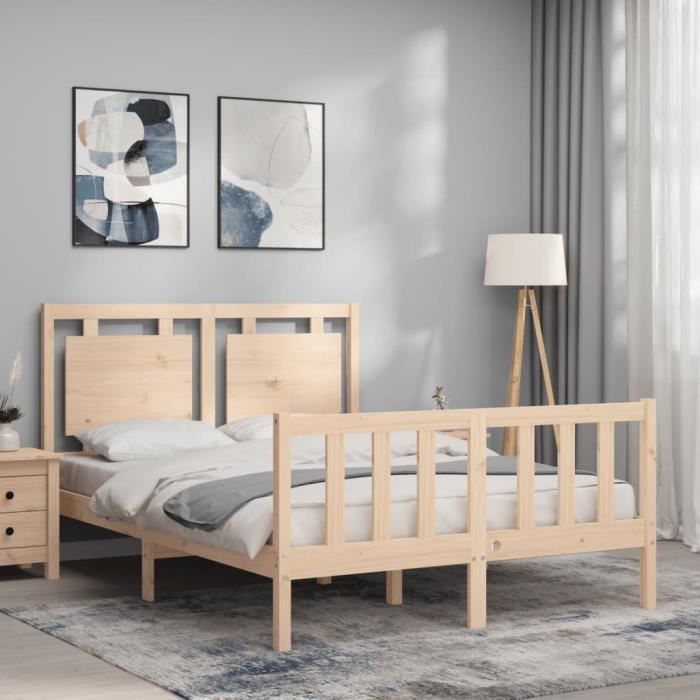 VidaXL Cadre de lit avec tête de lit 140x200 cm bois massif 3192166