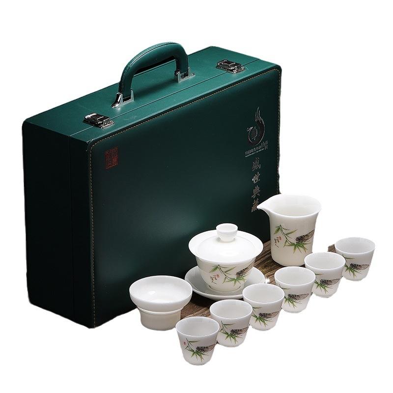 Ice Suet Jade Porcelain Tea Set Luxury High-end Business Event Gifts Bank Gives Customers Practical and Creative Souvenirs