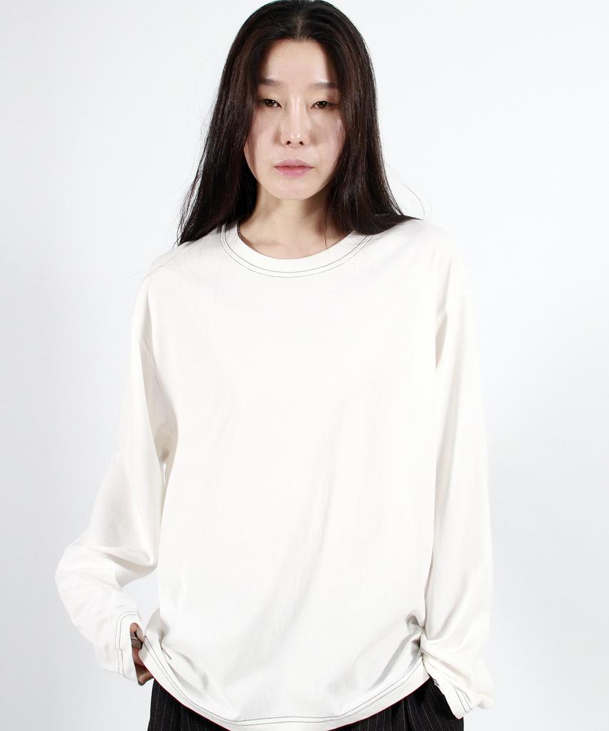 Deumakeu Outstitch Loose Fit Long Sleeve Tee - White